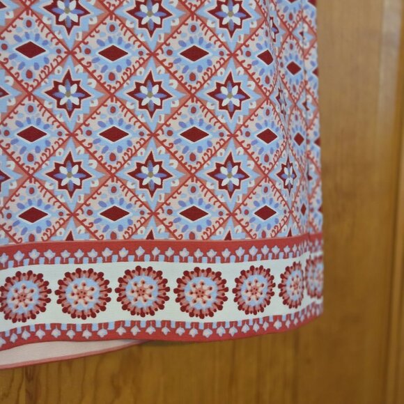 TALBOTS Skirt 10 Medallion Border Print Stretch Cotton Pink Red Blue NEW - Picture 10 of 15
